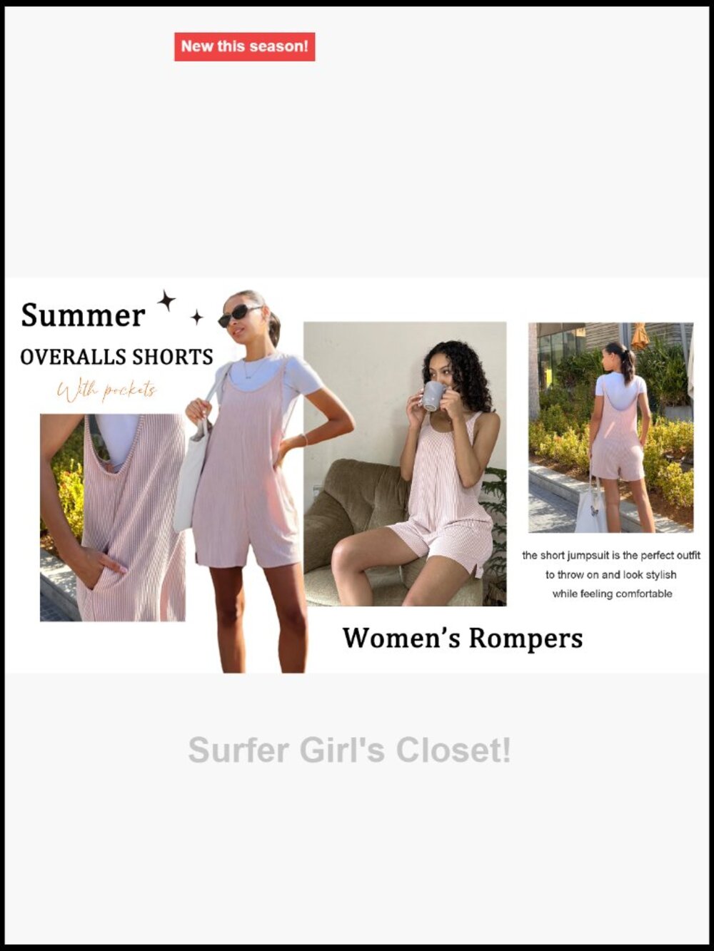 Casual Loose Sleeveless Overalls Shorts Knit Jumpsuit with Pockets Summer Beach - Picture 6 of 7